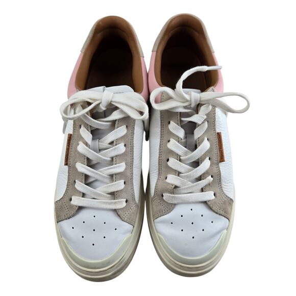 Tory Burch Ladybug Platform Sneakers Womens 9 White Leather Pink Low Top Logo - Picture 6 of 14